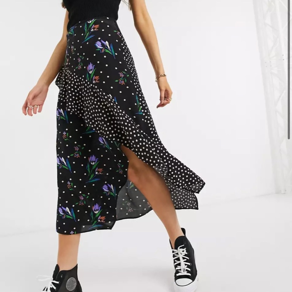 ASOS ruffle midi skirt in mix and match print